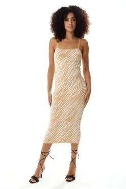 Women’s Midi Dress in Cream and White Zebra Print with Sleeveless Design