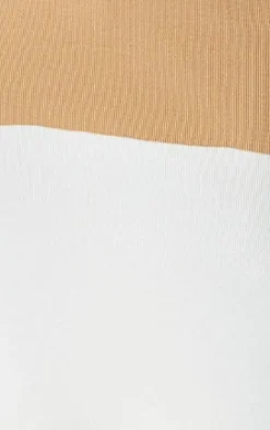 Women's Midi Dress in Cream and White, Sleeveless Fitted Style with Square Neck - Liquorish
