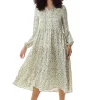 Women's Midi Dress in Floral Print with Long Sleeves and Tie Neck - Relaxed Fit Smock Style by Liquorish