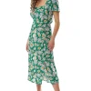 Women's Midi Dress in Floral Print with Short Sleeves and Cut Out Back - Liquorish