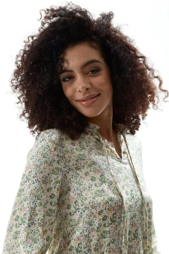 Women's Midi Dress in Floral Print with Long Sleeves and Tie Neck - Relaxed Fit Smock Style by Liquorish