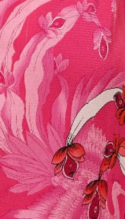 Women's Midi Dress in Fuchsia Bird Print with Off-Shoulder Sleeves - Liquorish