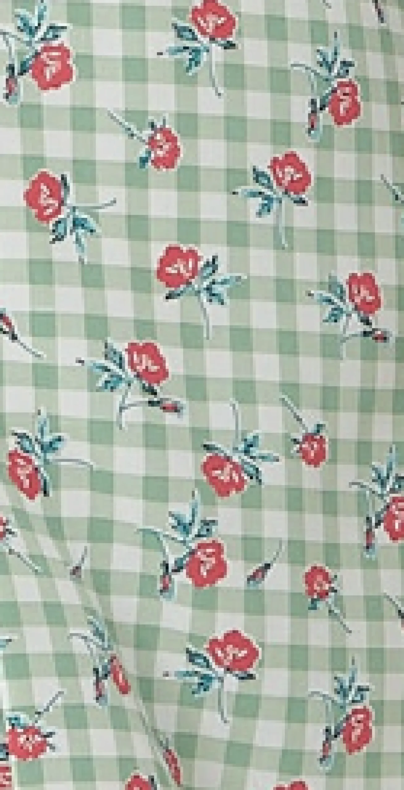 Women's Midi Dress in Green and White Gingham with Floral Print, Short Sleeves and Lace Collar - Liquorish