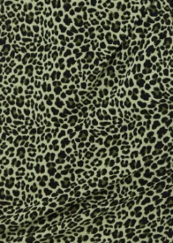Women’s Midi Dress in Green Leopard with Padded Shoulders and Sleeveless Design