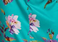 Women's Midi Dress in Green Floral with Short Sleeves and Knot Front - Slit Detail, V Neck - Perfect for Spring by Liquorish