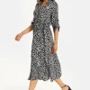 Women's Midi Dress in Leopard Print with Roll-Up Sleeves - Stylish Button Through Design by Liquorish
