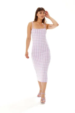 Women's Midi Dress in Lilac and White Check - Sleeveless Style by Liquorish