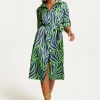 Women's Midi Dress in Mint and Blue Zebra Print with Long Sleeves - Stylish Elegance by Liquorish