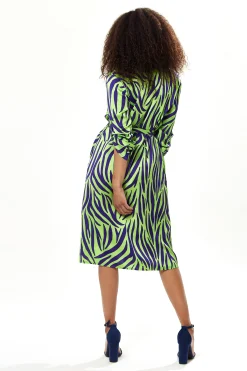Women's Midi Dress in Mint and Blue Zebra Print with Long Sleeves - Stylish Elegance by Liquorish
