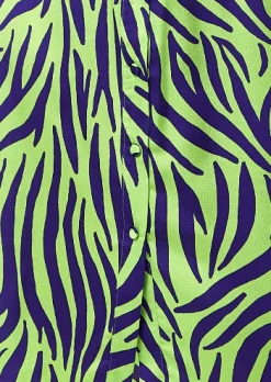Women's Midi Dress in Mint and Blue Zebra Print with Long Sleeves - Stylish Elegance by Liquorish