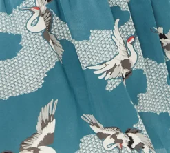 Women's Midi Dress in Mint Green Bird Print with Short Sleeves and Belted Detail by Liquorish