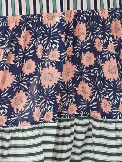 Women’s Midi Dress in Mixed Stripe & Floral Print with Short Sleeves - Liquorish