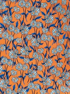 Women's Midi Dress in Orange Floral with Short Sleeves and Waist Tie - Liquorish