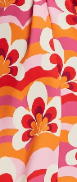Women's Midi Dress in Orange and Pink with Knot Front, V Neck, Short Sleeves, and Front Slit - Liquorish