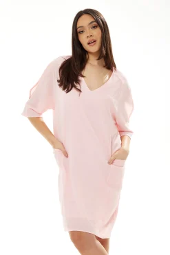 Women's Midi Dress in Pink with 3/4 Sleeves and Pockets - Liquorish