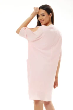 Women's Midi Dress in Pink with 3/4 Sleeves and Pockets - Liquorish