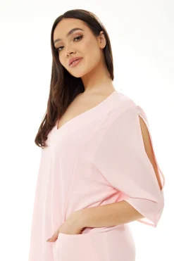 Women's Midi Dress in Pink with 3/4 Sleeves and Pockets - Liquorish
