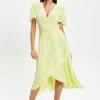 Women’s Midi Dress in Pistachio with Angel Sleeves - Elegant Liquorish Design