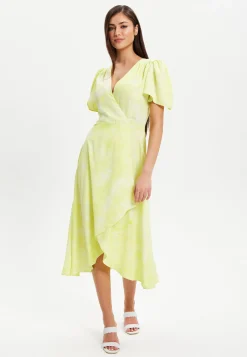 Women’s Midi Dress in Pistachio with Angel Sleeves - Elegant Liquorish Design