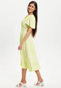 Women’s Midi Dress in Pistachio with Angel Sleeves - Elegant Liquorish Design