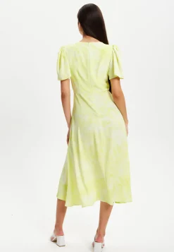 Women’s Midi Dress in Pistachio with Angel Sleeves - Elegant Liquorish Design