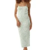 Women’s Midi Dress in Sage Green with White Zebra Print - Sleeveless, Fitted Style, Comfortable Knitted Fabric