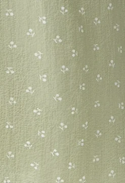 Women's Midi Dress in Sage Green with Cherry Print and Short Sleeves, Button Up Front, Tie Waist - Liquorish