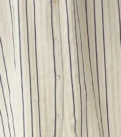 Women's Midi Dress in White with Long Sleeves and Navy Stripes - Elegant Button Up Style by Liquorish