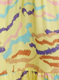 Women's Midi Dress in Yellow with Kimono Sleeves and Abstract Zebra Print - Liquorish