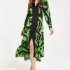 Women's Midi Dress in Zebra Print with Front Slit and Long Sleeves - Stylish Statement Piece by Liquorish