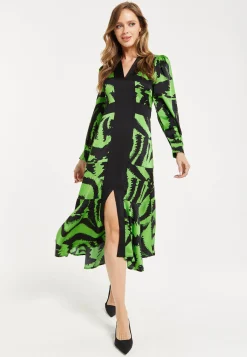 Women's Midi Dress in Zebra Print with Front Slit and Long Sleeves - Stylish Statement Piece by Liquorish
