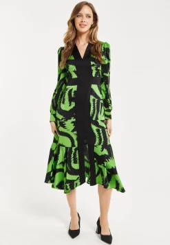 Women's Midi Dress in Zebra Print with Front Slit and Long Sleeves - Stylish Statement Piece by Liquorish