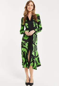 Women's Midi Dress in Zebra Print with Front Slit and Long Sleeves - Stylish Statement Piece by Liquorish