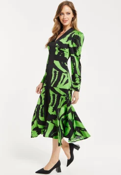 Women's Midi Dress in Zebra Print with Front Slit and Long Sleeves - Stylish Statement Piece by Liquorish