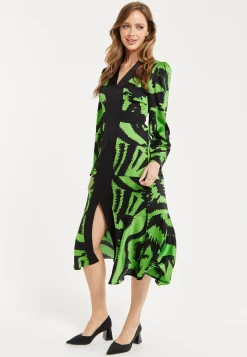 Women's Midi Dress in Zebra Print with Front Slit and Long Sleeves - Stylish Statement Piece by Liquorish