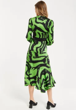 Women's Midi Dress in Zebra Print with Front Slit and Long Sleeves - Stylish Statement Piece by Liquorish
