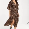 Women's Midi Dress, Short Sleeves, Leopard Print, Elegant Design