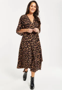 Women's Midi Dress, Short Sleeves, Leopard Print, Elegant Design