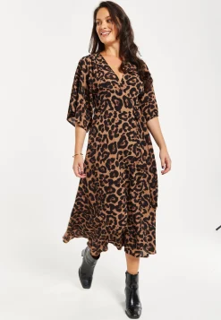 Women's Midi Dress, Short Sleeves, Leopard Print, Elegant Design