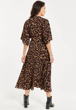 Women's Midi Dress, Short Sleeves, Leopard Print, Elegant Design