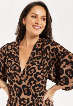 Women's Midi Dress, Short Sleeves, Leopard Print, Elegant Design