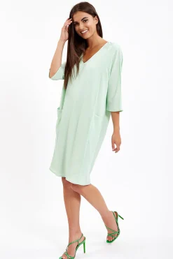 Women's Midi Dress with 3/4 Sleeves in Turquoise - Relaxed Fit with Pockets by Liquorish