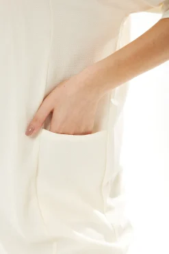 Women's Midi Dress with 3/4 Sleeves and Pockets in White - Effortless Style by Liquorish