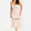 Women’s Midi Dress with Adjustable Straps in Nude - Fine Lace Detail, Sleeveless Style by Liquorish