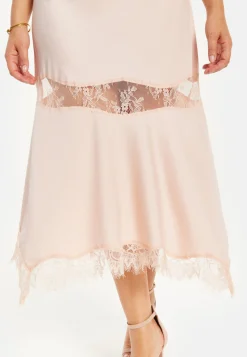 Women’s Midi Dress with Adjustable Straps in Nude - Fine Lace Detail, Sleeveless Style by Liquorish