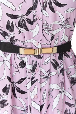 Women's Midi Dress with Balloon Sleeves in Lilac - Floral Print Button Up Style by Liquorish