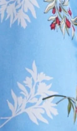 Women’s Midi Dress with Floral Print, Light Blue, Chic Shirt Design, Waist Tie Detail, Full-Length Sleeves