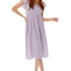Women's Midi Dress with Frill Sleeves in Lilac Gingham - Stylish Cut Out Back by Liquorish