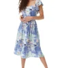 Women's Midi Dress with Frill Sleeves in Pastel Tones - Cut Out Back Style by Liquorish