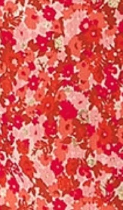Women’s Midi Dress with Frills in Red - Elegant Floral & Foil Print, Short Sleeve, Stylish Choice by Liquorish